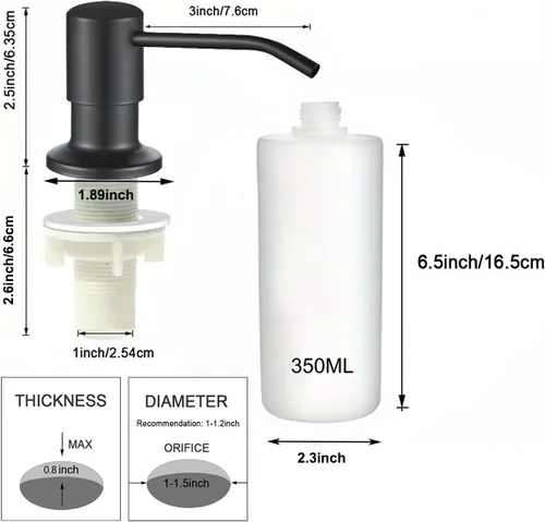 Miniatura 3 de Dispensador de jabón para fregadero de cocina, dispensador de jabón integrado de acero inoxidable Cabezal de bomba de encimera, dispensador