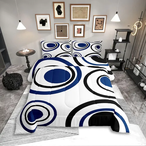 Miniatura 18 de Erosebridal Edredón Cuadrado para Niños y Niñas, Juego de Ropa de Cama Negro y Gris Blanco Azul Marino, Juego de Edredón Geométrico Completo