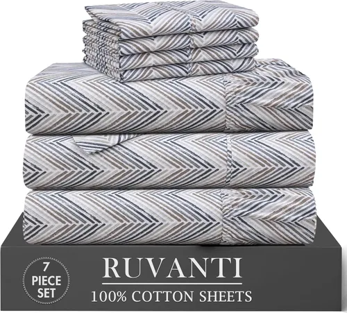 Miniatura 29 de RUVANTI 6 Piezas Sábanas de Algodón - 100% Algodón Natural Suave, Ligeras y Transpirables Sábanas de Percal Crujiente, Sábanas de Cama Tamaño Full