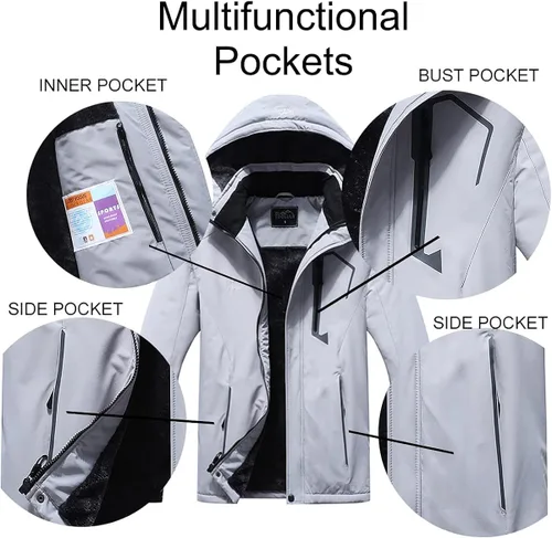 Miniatura 6 de Pooluly - Chaqueta impermeable de invierno, esquí, snowboard, para hombre, con capucha, rompevientos.