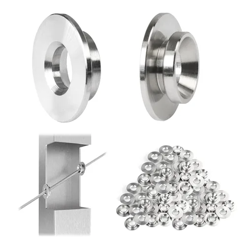 Miniatura 7 de Muzata Paquete de 20 ojales de barandilla de cable de rueda de 1/8 pulgadas solo para cuerda de alambre de nivel de 1/8 pulgadas T316, fundas
