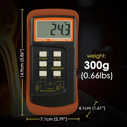 Miniatura 7 de Termómetro de termopar tipo K (-50 ~ 2,372.0 °F), termómetro digital de canales dobles con 2 abrazaderas de temperatura, 2 sondas de termopar