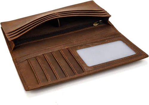 Miniatura 6 de Billetera larga de cuero genuino para hombre, cartera plegable grabada