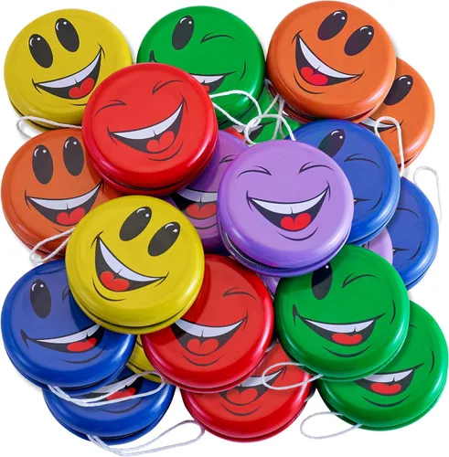 Yo Yo de cara sonriente de metal para niños, paquete de 12 YoYos de emoji a granel, 2 pulgadas, colores surtidos, recuerdos de fiesta, premios de