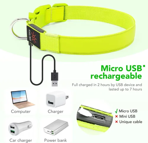 Miniatura 4 de Collar de perro con luz LED, recargable por USB, tamaño ajustable, correas de nailon TPU resistentes, collares básicos de seguridad para perros