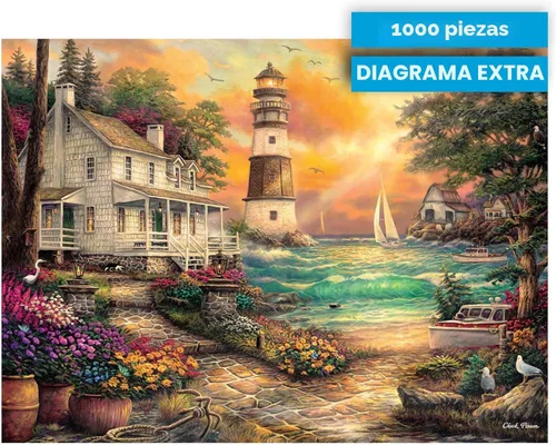 Miniatura 6 de Buffalo Games - Chuck Pinson - Cottage by the Sea - Rompecabezas de 1000 piezas para adultos, rompecabezas de faro sereno con póster, rompecabezas