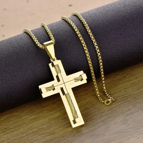Miniatura 4 de YL Collar de cruz para hombre de acero inoxidable 316L, colgante grande de Jesucristo blancodoradonegro, cadena Rolo de joyería para 20 pulgadas, 22