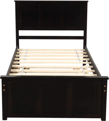 Miniatura 4 de Bellemave Cama de plataforma individual con nido, marco de cama de madera maciza con cabecero, marco de cama resistente para dormitorio