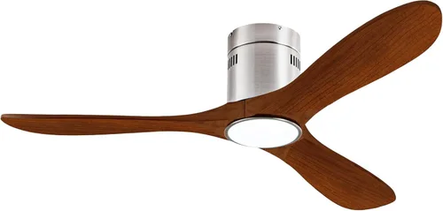 Miniatura 20 de Ventilador de techo de 52 pulgadas sin luz, con control remoto, motor CC reversible, con 3 aspas de madera maciza, para patio, sala de estar, Nogal