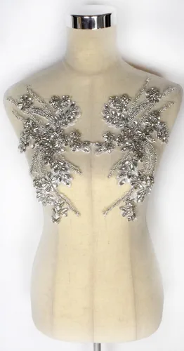 Miniatura 9 de Apliques de cuentas de diamantes de imitación, adornos plateados para coser para vestidos de graduación, vestido de novia, tela, decoración