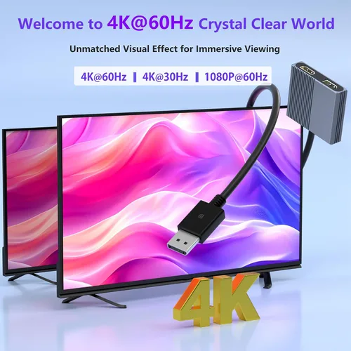 Miniatura 6 de Adaptador DisplayPort a HDMI y DisplayPort, adaptador de monitor dual de 4K a 60Hz, divisor de puerto DP a HDMI/pantalla extendida de 1 en 2