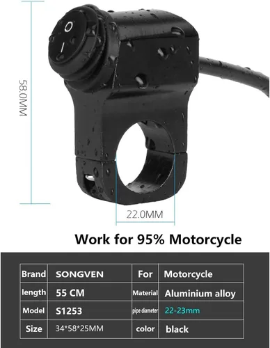 Miniatura 4 de 12 V impermeable 7/8 pulgadas manillar de motocicleta LED interruptor de encendido y apagado de motocicleta interruptor de manillar