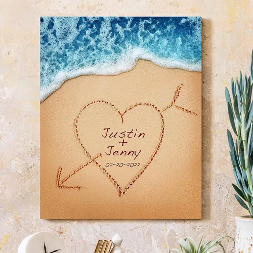 Miniatura 70 de CP CANVASPATH Nombre y fecha de pareja en la playa, impresiones en lienzo personalizadas, regalo de amor para aniversario, boda, cumpleaños y Arte