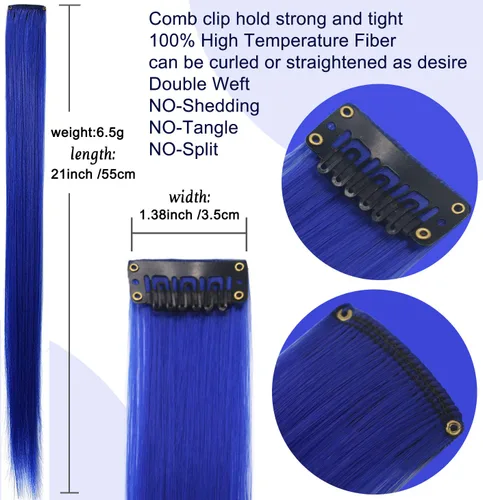 Miniatura 4 de 16 extensiones de cabello sintético multicolor de 21 pulgadas con clip para fiesta, accesorios para el cabello para niñas
