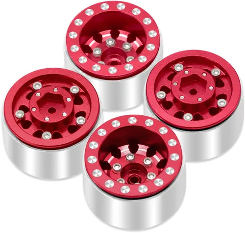 Miniatura 6 de OGRC - Ruedas 1.0, llantas profundas, compensación negativa de 0.276 in, ruedas para SCX24 C10 JLU Deadbolt Gladiator Bronco 1/24 Crawler Car (rojo)