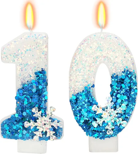 Miniatura 26 de Velas temáticas de cumpleaños de nieve congelada, vela de cumpleaños número 4 para suministros de fiesta, decoración de fiesta de cumpleaños Azul