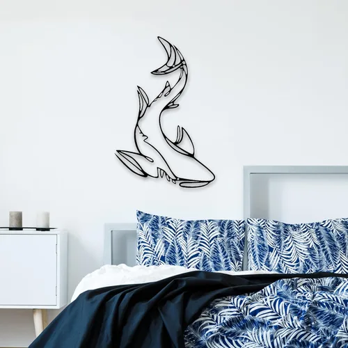 Miniatura 3 de Xedatric Decoración de pared de metal de tiburón, llamativa escultura náutica de pared para baño, dormitorio, hogar, arte marino duradero
