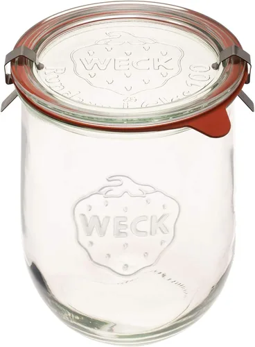 Weck Frasco Tulipán - Frascos para Masa Madre - 1 frasco transparente grande WECK 745 con boca ancha - 1 litro incluye tapa de vidrio, sello de goma