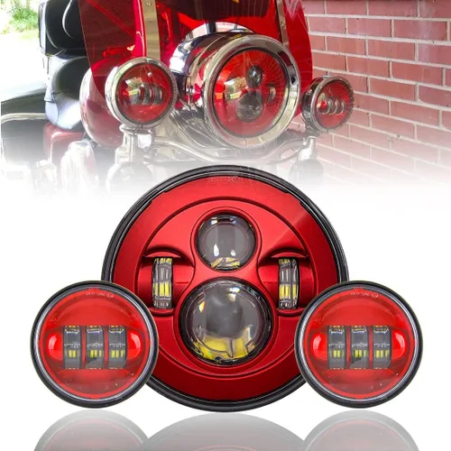 Miniatura 8 de SKTYANTS Faro delantero de motocicleta de 7 pulgadas LED rojo Faro de motocicleta proyector compatible con Touring Street Electra Glide Road King