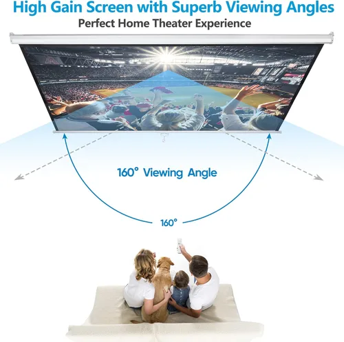Miniatura 3 de SUPER DEAL Pantalla de proyector de 120 pulgadas, pantalla de proyección retráctil, pantalla HD desplegable manual, formato 1:1 para cine en casa