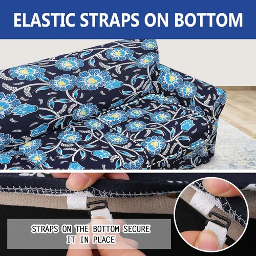 Miniatura 5 de hyha Funda para sofá, diseño floral, elástica, estampada, 4 piezas, fundas para sofá de 3 cojines separados, protector de muebles lavable para Azul