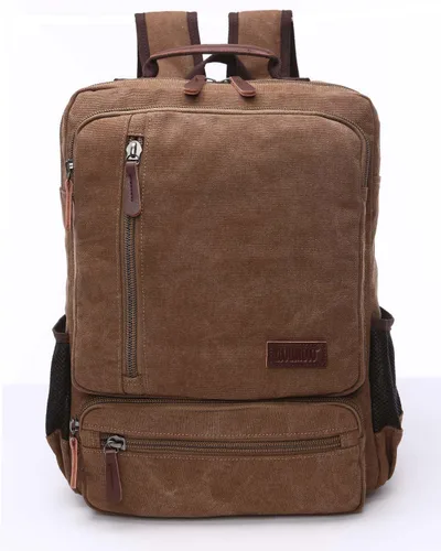 Mochila de lona vintage, mochila resistente para senderismo y campamento, mochila casual para hombres y mujeres, se adapta a portátiles de 15.6 Café