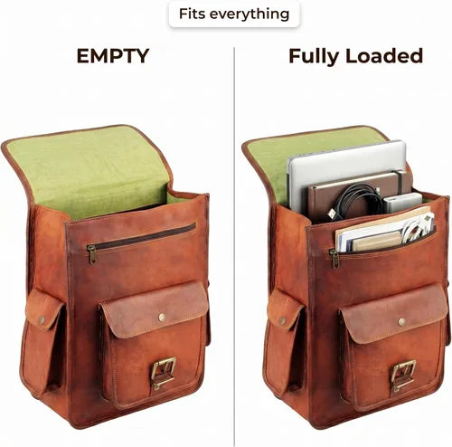 Miniatura 8 de Mochila para portátil de cuero genuino de grano superior para hombres y mujeres, mochila vintage hecha a mano, mochila de viaje, regalo para hombres