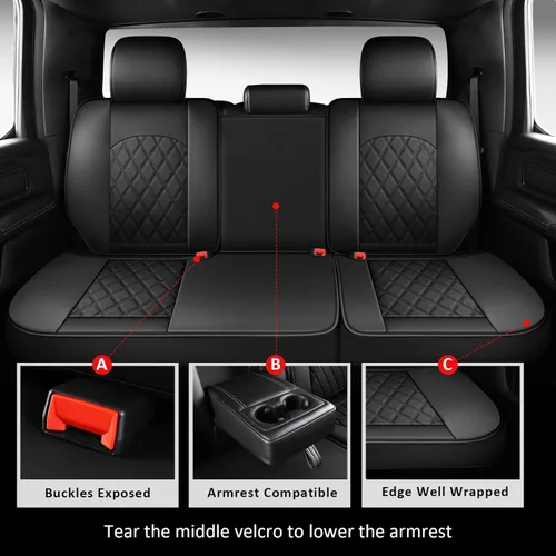 Miniatura 4 de MIROZO - Juego completo de fundas para asientos de Dodge Ram, 5 piezas, fundas para asientos de auto impermeables, compatibles con Ram 2009-2025