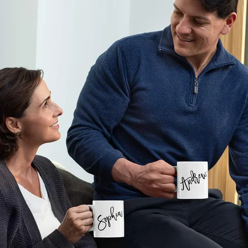 Miniatura 3 de Juego de 2 tazas de café personalizadas de 11 onzas para parejas con nombre/texto, tazas de café de cerámica, tazas personalizadas para esposa