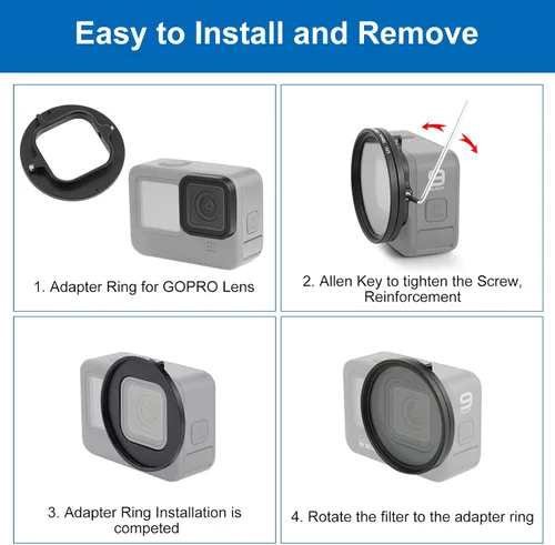 Miniatura 6 de PULUZ Anillo adaptador de filtro de lente UV de 2.047 in para GoPro HERO11 / Hero11 Mini / HERO10 / HERO9 adaptador de lente de cámara negro anillo