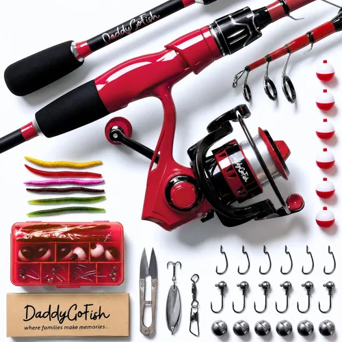 Miniatura 9 de DaddyGoFish Juego combinado de caña de pescar y carrete giratorio con caja de aparejos Caña de pescar para niños Kit de caña de pescar Menta
