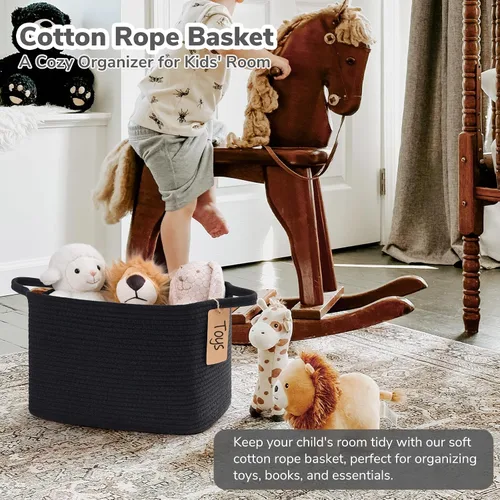Miniatura 2 de Goodpick Cesta de Almacenamiento Negra para Estantes, Cestas Tejidas para Almacenamiento, Cestas de Almacenamiento de Juguetes para Niños, Cesta