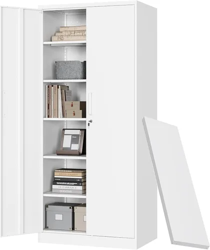Letaya Gabinete de Almacenamiento de Metal con Puerta con Cerradura Estante Ajustable, Casilleros de Acero de 72" para Oficina, Hogar, Escuela,