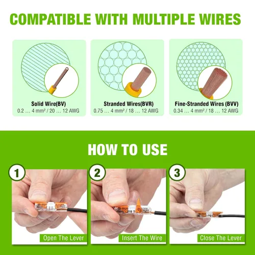 Miniatura 4 de WAGO 221-2401 80 conectores de alambre de empalme compactos en línea, incluye 80 piezas 221-2401 (2 conductores), conectores de cable WAGO, empalme