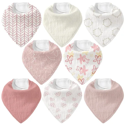 Miniatura 17 de Baberos de muselina para bebé 8 unidades, Babero tipo bandana para babeo y dentición, Algodón suave absorbente para niñas y niños Jardín