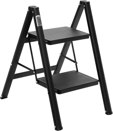 Miniatura 12 de BOCOM Escalera de 3 escalones, taburete plegable ligero y portátil de metal de hierro resistente con pedal ancho antideslizante, capacidad de carga