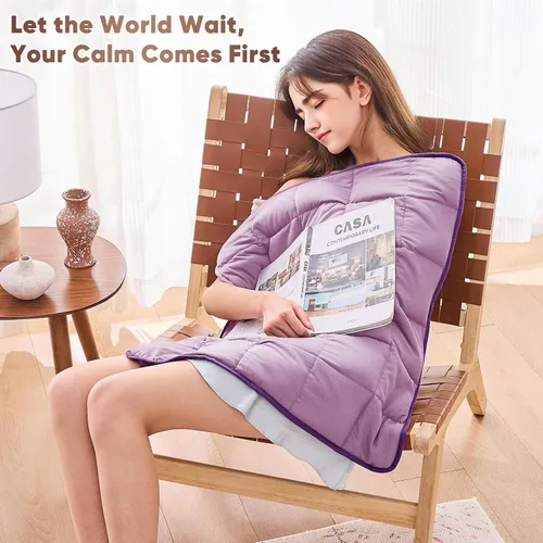 Miniatura 2 de Manta de regazo con peso morado para adultos, 5 libras, 24 x 29 pulgadas, manta pesada de enfriamiento de 24 x 29 pulgadas, mantas portátiles