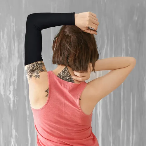 Miniatura 7 de Vicenpal 2 pares de fundas de tatuaje para el antebrazo para mujeres y hombres, cubierta de compresión para la parte superior del brazo (negro, nude)