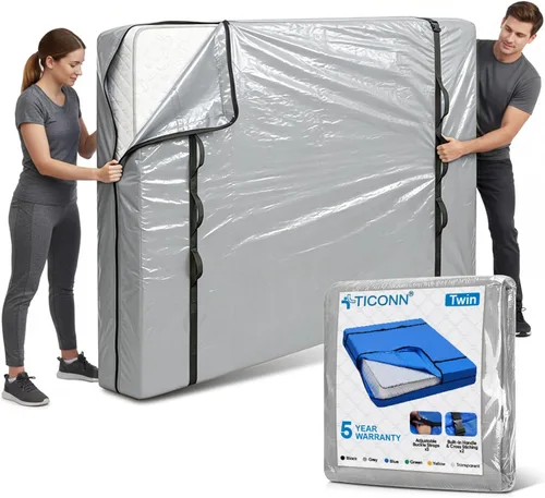 Miniatura 11 de TICONN Bolsas para colchón para mudanza, bolsa de almacenamiento de servicio pesado para colchón Full XL con asa perimetral y hebillas ajustables