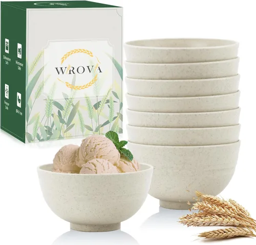 Wrova Juego de 8 cuencos de paja de trigo para postre de 10 onzas, cuencos irrompibles para niños, mini cuencos para helado, aperitivos y frutas,