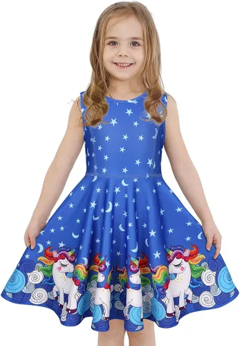 LaBeca - Vestido sin mangas o de manga larga para niñas, vestidos casuales con diseño de unicornio o sirena para niñas pequeñas o grandes