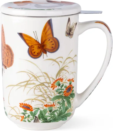 Miniatura 10 de Taza de Té de Porcelana AmorArc con Infusor y Tapas, Taza Grande de 18 Oz con Filtro con Soporte para Bolsa de Té de Hojas Sueltas, Taza para Salvia