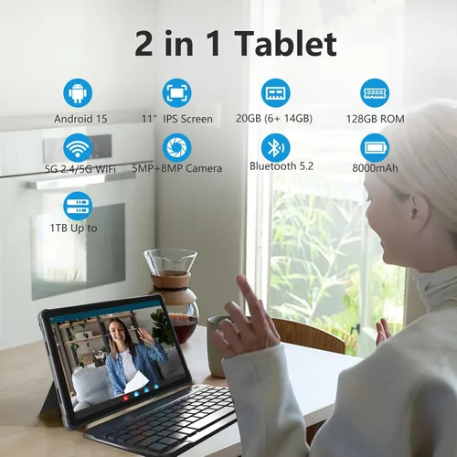 Miniatura 2 de Tablet Android 15 de 11 pulgadas con ranura para tarjeta SIM, tableta celular 4G, almacenamiento de 128 GB, 6 GB de RAM, Octa-Core, navegación