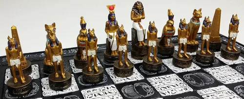 Miniatura 7 de HPL - Juego de ajedrez egipcio de 16 pulgadas con jeroglíficos blancos y negros