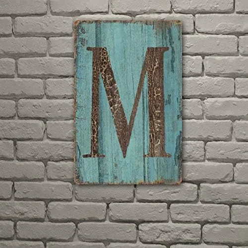 Zclenergy Letrero vintage de hojalata M, 8 x 12 pulgadas, 26 letras metálicas para colgar en la pared, para el hogar, dormitorio, bar, decoración de