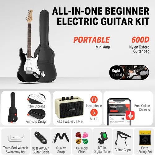 Miniatura 2 de Donner DST-100B - Kit para principiantes de guitarra eléctrica de 39 pulgadas, cuerpo sólido, tamaño completo, negro, HSS para principiantes