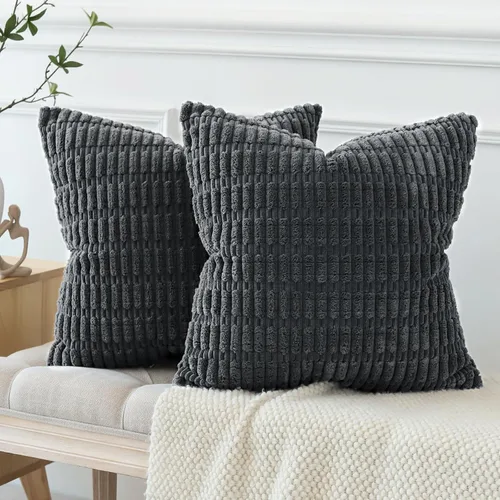 Miniatura 5 de OTOSTAR - Paquete de 2 fundas de cojín decorativas de pana suaves y a rayas estilo boho, fundas de cojín cuadradas para decoración del hogar, fundas