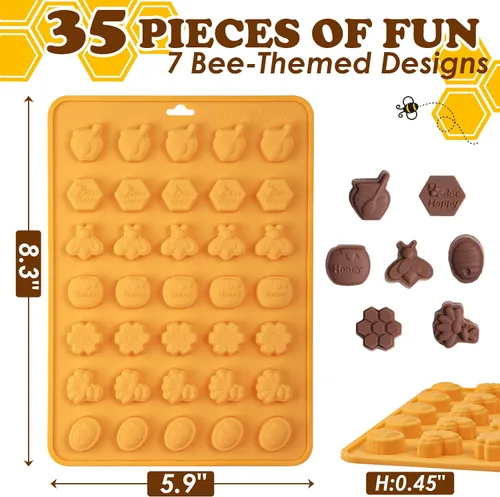 Miniatura 3 de Webake Molde de chocolate para dulces de abeja con 7 formas diferentes, molde de silicona de abeja de 35 cavidades para decoración de cupcakes