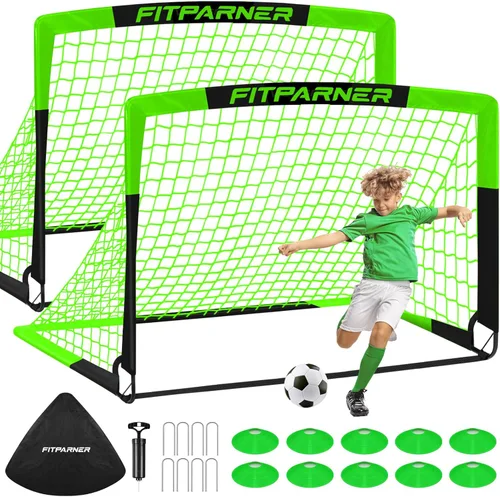 Miniatura 12 de Juego de 2 redes de fútbol portátiles con pelota, conos, kit completo de equipo de entrenamiento para niños pequeños, jóvenes, niños de 3 a 14 años