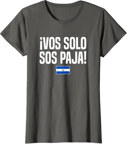 Miniatura 9 de Camiseta Vos Solo Sos Paja Salvadoran Slang Bandera de El Salvador, Negro